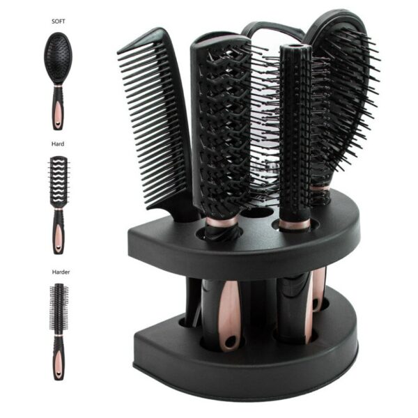 5 Piece Salon Quality Hair Brush Set With Holder 1