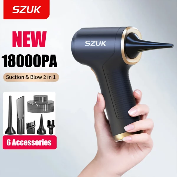 SZUK 18000PA Car Vacuum Cleaner Powerful 3 in 1 Brushless Motor Handheld Cordless Rechargeable Portable Mini Car Vacuum Cleaner with Multi-nozzles and Floor Brush for Car Home Pet Hair Cleaning 1